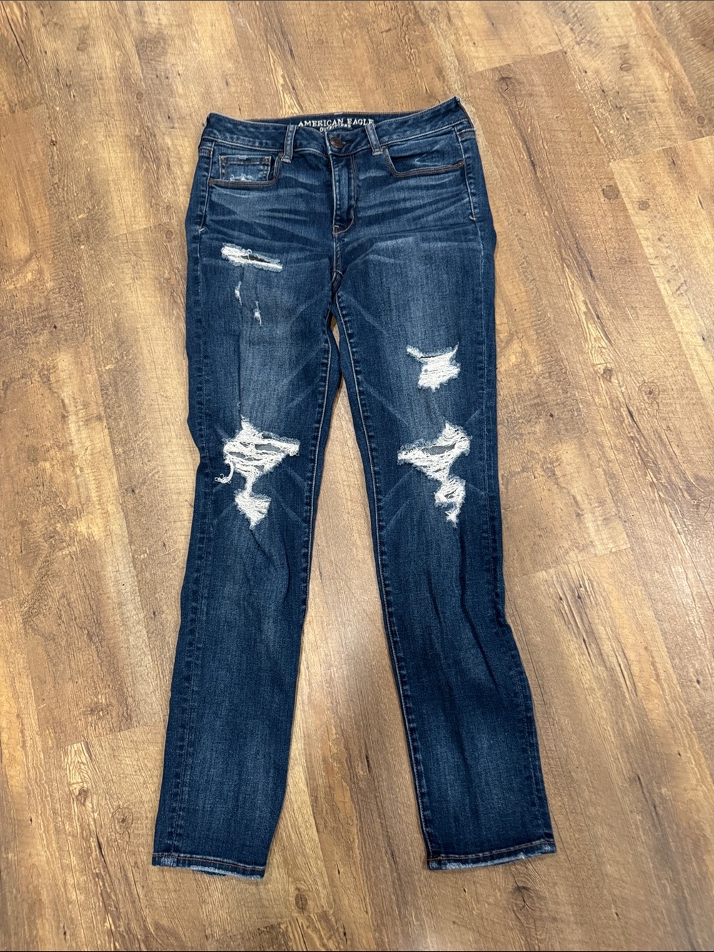 American Eagle Outfitters Dark Blue Ripped Skinny Jeans